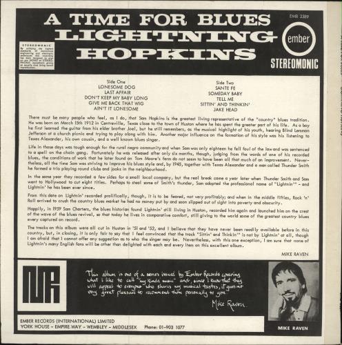Lightnin' Hopkins A Time For Blues vinyl LP album (LP record) UK LHHLPAT783426