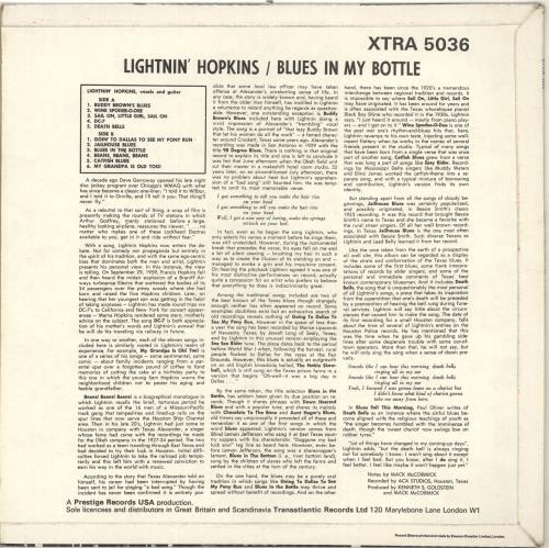 Lightnin' Hopkins Blues In My Bottle vinyl LP album (LP record) UK LHHLPBL704610