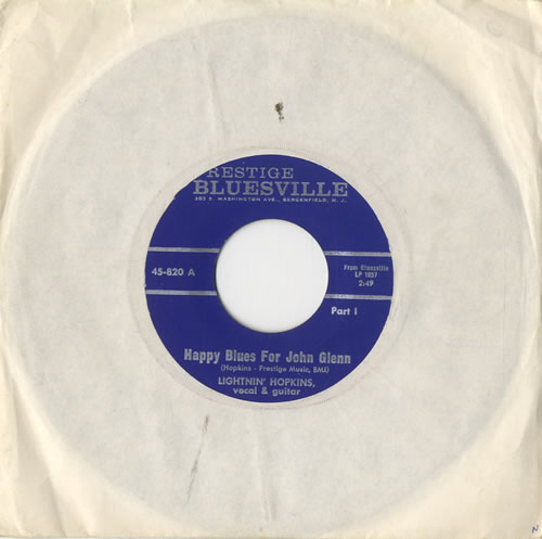 Lightnin' Hopkins Happy Blues For John Glenn 7" vinyl single (7 inch record / 45) US LHH07HA576241