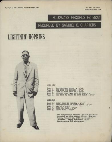 Lightnin' Hopkins Lightnin' Hopkins vinyl LP album (LP record) US LHHLPLI632416