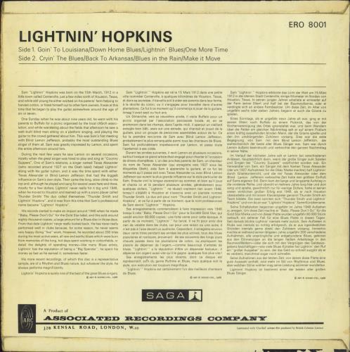 Lightnin' Hopkins Lightnin' Hopkins vinyl LP album (LP record) UK LHHLPLI804868