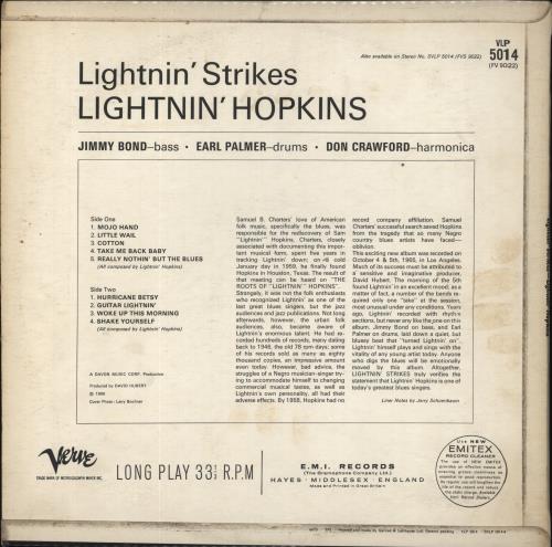Lightnin' Hopkins Lightnin' Strikes - VG vinyl LP album (LP record) UK LHHLPLI856425