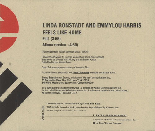 Linda Ronstadt Feels Like Home CD single (CD5 / 5") US LIRC5FE473831