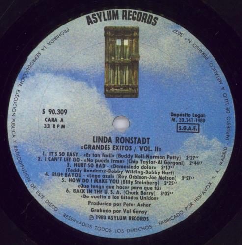 Linda Ronstadt Greatest Hits Volume Two vinyl LP album (LP record) Spanish LIRLPGR829153