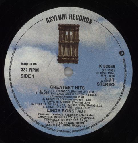Linda Ronstadt Greatest Hits vinyl LP album (LP record) UK LIRLPGR713729