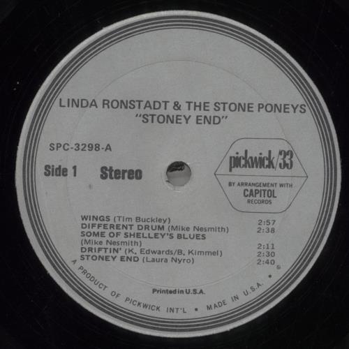 Linda Ronstadt Stoney End vinyl LP album (LP record) US LIRLPST750095