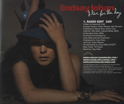 Lindsay Lohan I Live For The Day CD single (CD5 / 5") US LAOC5IL425128