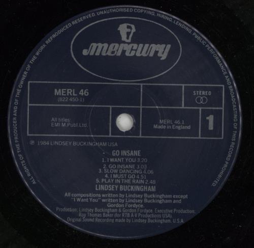 Lindsey Buckingham Go Insane vinyl LP album (LP record) UK LINLPGO392158