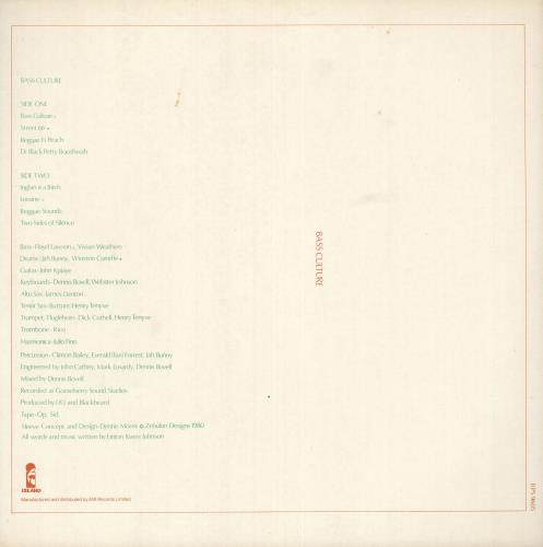 Linton Kwesi Johnson Bass Culture vinyl LP album (LP record) Irish LKJLPBA742302