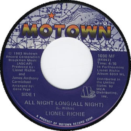 Lionel Richie All Night Long (All Night) 7" vinyl single (7 inch record / 45) US LNR07AL302433