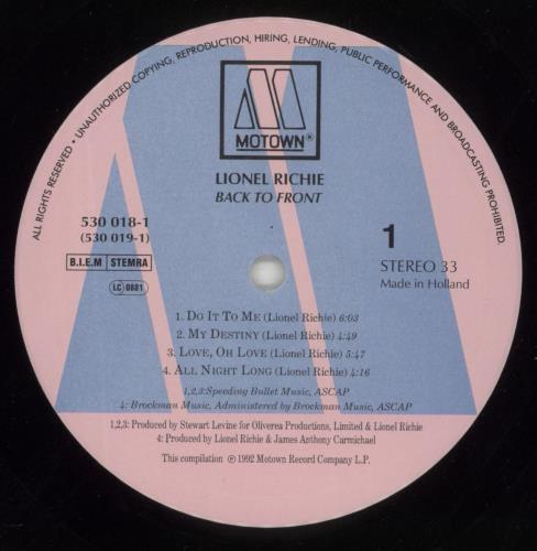 Lionel Richie Back To Front - Stickered Sleeve 2-LP vinyl record set (Double LP Album) Dutch LNR2LBA868200