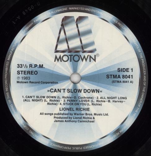 Lionel Richie Can't Slow Down - EX vinyl LP album (LP record) UK LNRLPCA855208