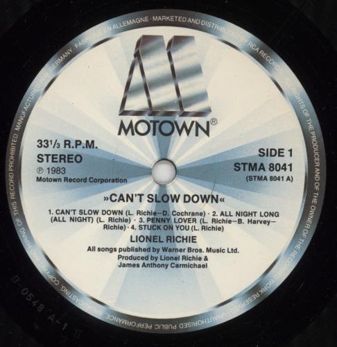 Lionel Richie Can't Slow Down vinyl LP album (LP record) UK LNRLPCA251832