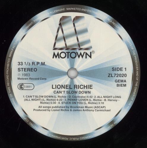 Lionel Richie Can't Slow Down vinyl LP album (LP record) UK LNRLPCA783400