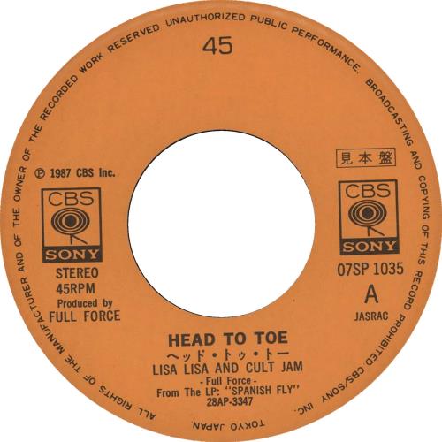 Lisa Lisa & Cult Jam Head To Toe 7" vinyl single (7 inch record / 45) Japanese LLS07HE714854