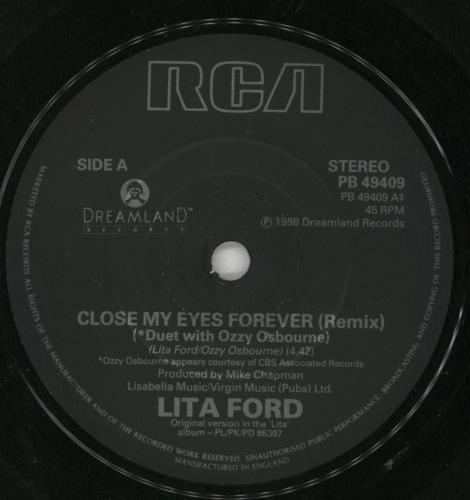 Lita Ford Close My Eyes Forever (Remix) 7" vinyl single (7 inch record / 45) UK LTF07CL297901