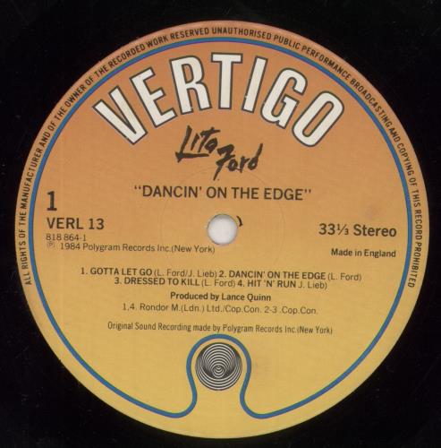 Lita Ford Dancin' On The Edge vinyl LP album (LP record) UK LTFLPDA850285