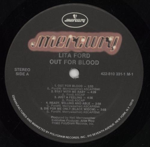 Lita Ford Out For Blood vinyl LP album (LP record) US LTFLPOU850063