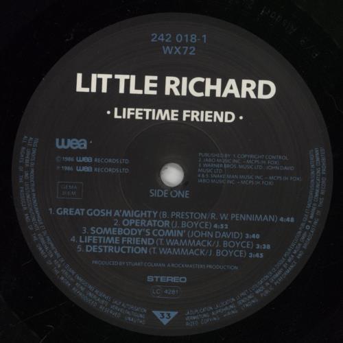 Little Richard Lifetime Friend vinyl LP album (LP record) UK LTRLPLI861698