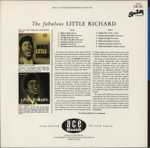 Little Richard The Fabulous Little Richard vinyl LP album (LP record) UK LTRLPTH877146