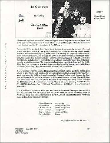 Little River Band In Concert 269 vinyl LP album (LP record) UK LRBLPIN229998