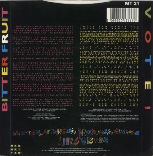 Little Steven Bitter Fruit 7" vinyl single (7 inch record / 45) UK LTS07BI503066