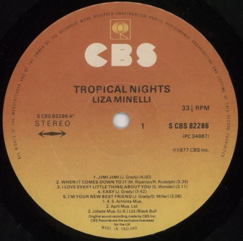 Liza Minnelli Tropical Nights + Insert vinyl LP album (LP record) UK LIZLPTR819052