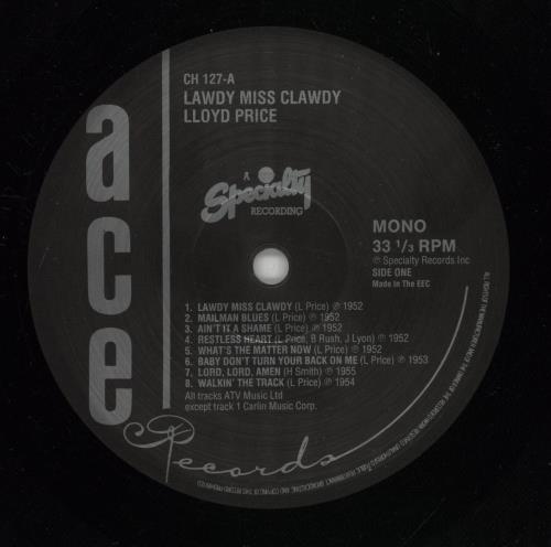 Lloyd Price Lawdy Miss Clawdy vinyl LP album (LP record) UK LPCLPLA708040