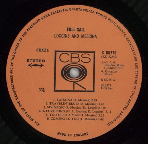 Loggins & Messina Full Sail vinyl LP album (LP record) UK LBPLPFU304230