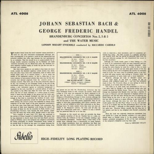 London Mozart Ensemble Bach & Handel vinyl LP album (LP record) UK QSZLPBA701244