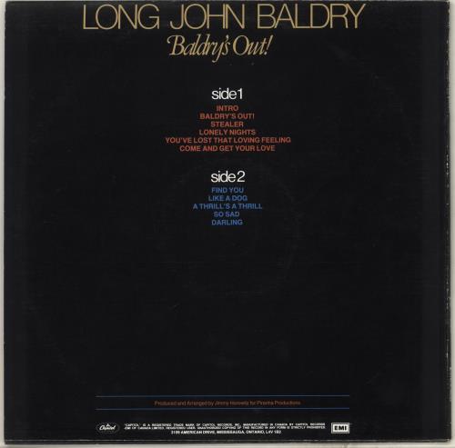 Long John Baldry Baldry's Out! vinyl LP album (LP record) Canadian JBALPBA714008