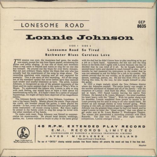 Lonnie Johnson Lonesome Road 7" vinyl single (7 inch record / 45) UK L-J07LO887813