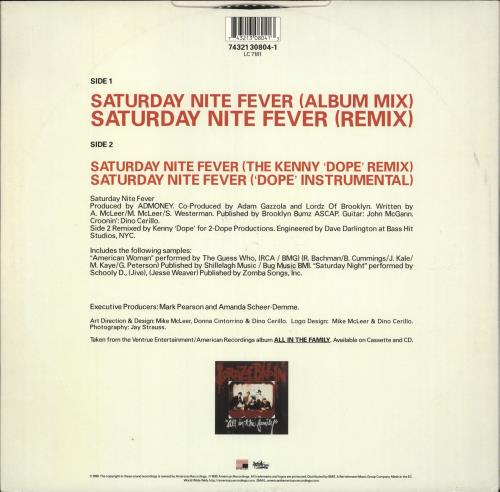 Lordz Of Brooklyn Saturday Nite Fever 12" vinyl single (12 inch record / Maxi-single) UK L8U12SA710797