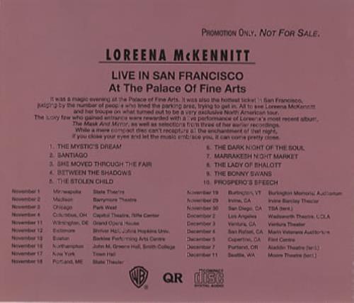 Loreena McKennitt Live In San Francisco - At The Palace Of Fine Arts CD album (CDLP) US LKTCDLI131805