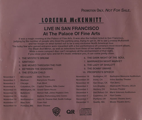 Loreena McKennitt Live In San Francisco - At The Palace Of Fine Arts CD album (CDLP) US LKTCDLI490489