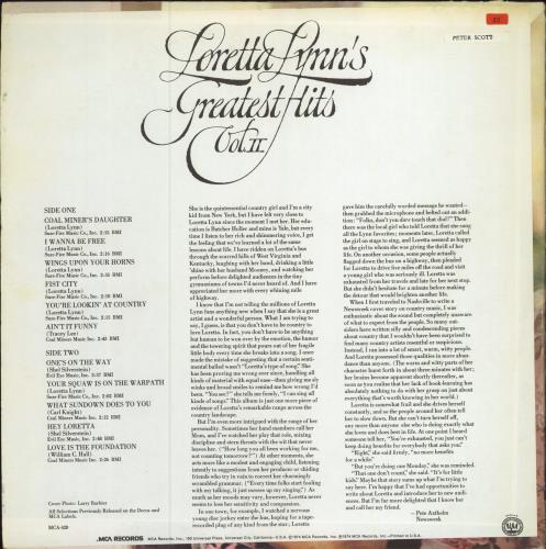 Loretta Lynn Greatest Hits 2 vinyl LP album (LP record) US LAYLPGR788005