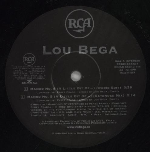 Lou Bega Mambo No.5 12" vinyl single (12 inch record / Maxi-single) US LBG12MA858740