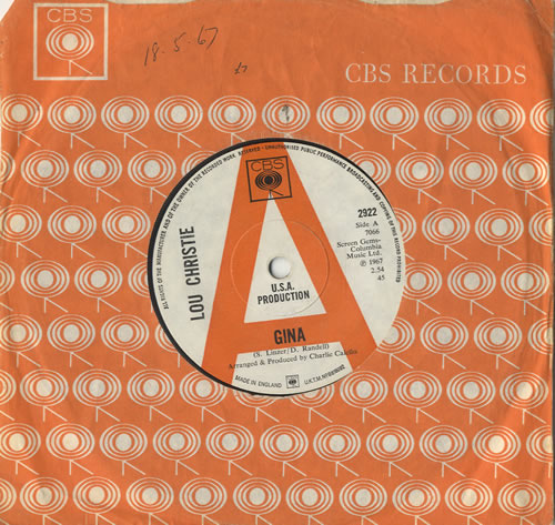 Lou Christie Gina 7" vinyl single (7 inch record / 45) UK LUQ07GI567924