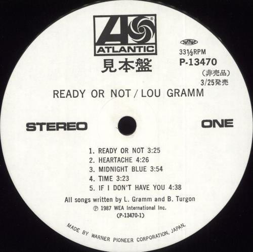 Lou Gramm Ready Or Not vinyl LP album (LP record) Japanese LGRLPRE718654