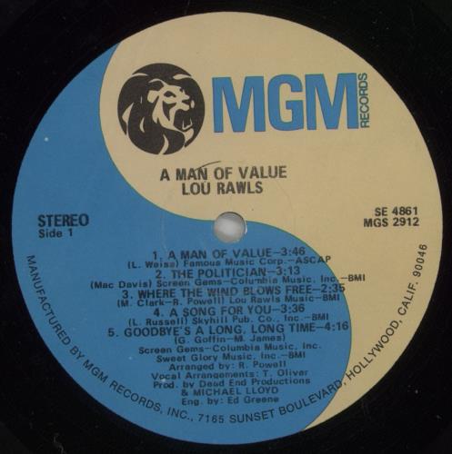 Lou Rawls A Man Of Value vinyl LP album (LP record) US LRWLPAM575276