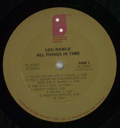 Lou Rawls All Things In Time vinyl LP album (LP record) US LRWLPAL880988