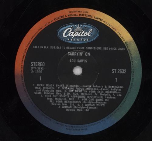 Lou Rawls Carryin' On! vinyl LP album (LP record) UK LRWLPCA835760