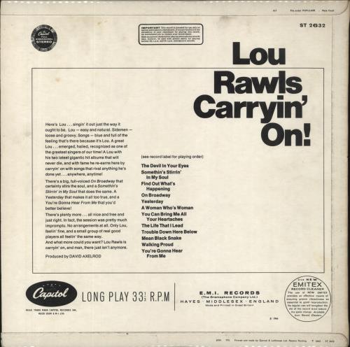 Lou Rawls Carryin' On! vinyl LP album (LP record) UK LRWLPCA835760