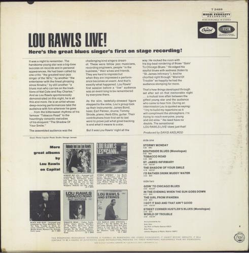Lou Rawls Live! vinyl LP album (LP record) US LRWLPLI811460