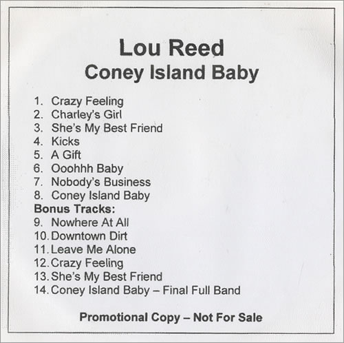 Lou Reed Coney Island Baby CD-R acetate US LOUCRCO445632