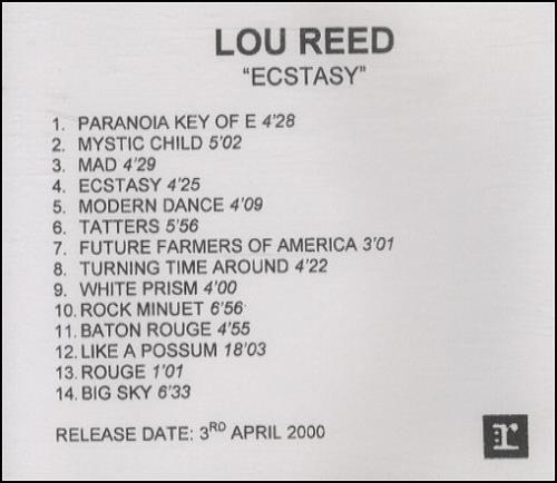 Lou Reed Ecstasy CD-R acetate UK LOUCREC153733