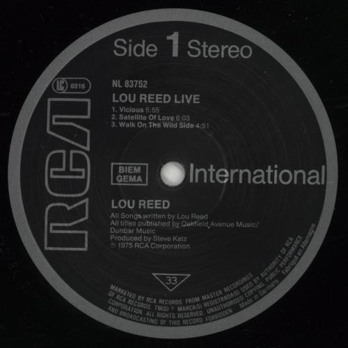 Lou Reed Lou Reed Live vinyl LP album (LP record) German LOULPLO684479