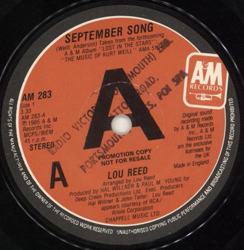 Lou Reed September Song - 'A' Label + Sleeve 7" vinyl single (7 inch record / 45) UK LOU07SE742560