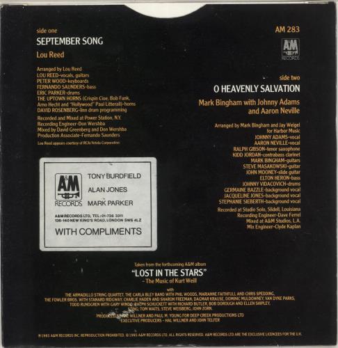 Lou Reed September Song - 'A' Label + Sleeve 7" vinyl single (7 inch record / 45) UK LOU07SE742560