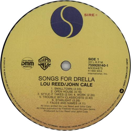 Lou Reed Songs For Drella vinyl LP album (LP record) German LOULPSO610526